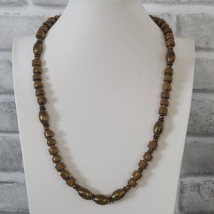 Vintage Beaded Brass Tone Metal Ceramic Necklace